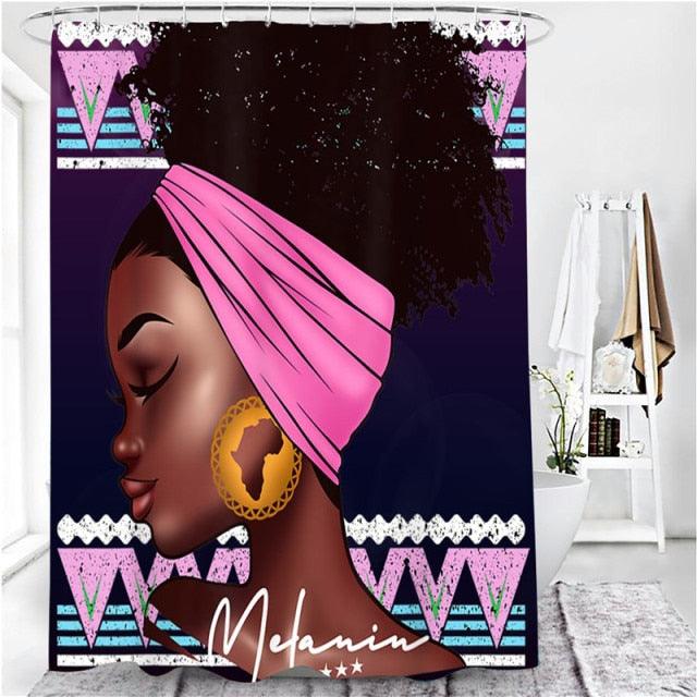Shower Curtain Set African American Black Women Print Waterproof Bathroom Curtains Soft Anti-slip Bath Rugs Toilet Cover Carpets
