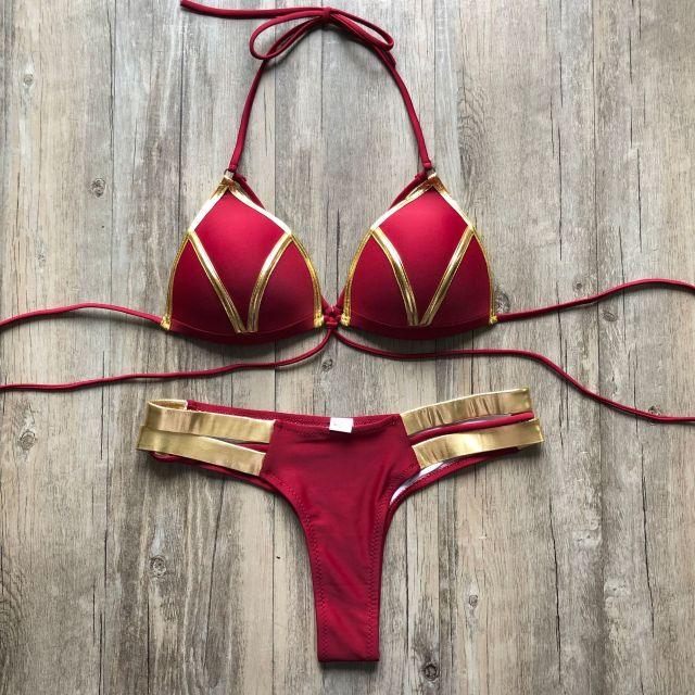 T-BOO 2021 Women Sexy Halter Patchwork Bikini Set Women Summer Beach Swimming Suit