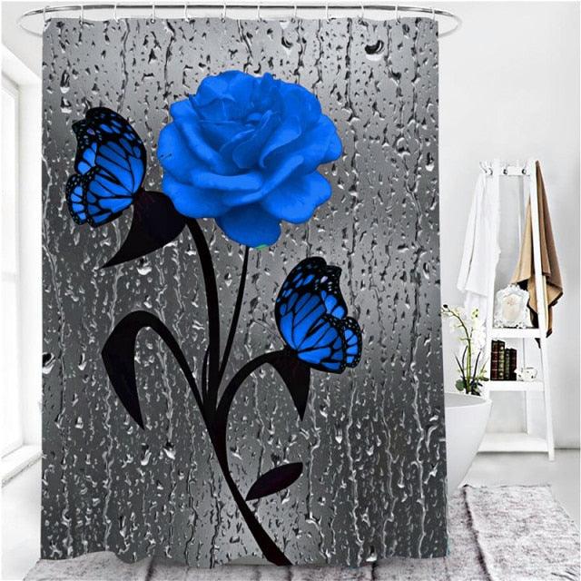 3D Shower Curtain Rose Print Waterproof Polyester Bathroom Curtain Anti-slip Bath Mat Set Toilet Rugs Carpet Home Decor 5 Colors