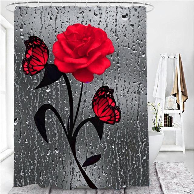 3D Shower Curtain Rose Print Waterproof Polyester Bathroom Curtain Anti-slip Bath Mat Set Toilet Rugs Carpet Home Decor 5 Colors
