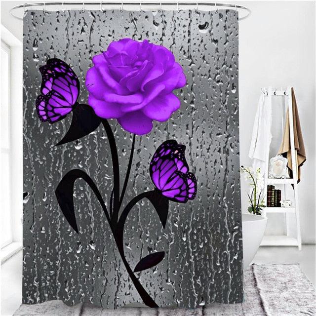 3D Shower Curtain Rose Print Waterproof Polyester Bathroom Curtain Anti-slip Bath Mat Set Toilet Rugs Carpet Home Decor 5 Colors