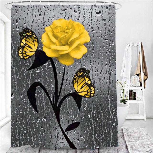 3D Shower Curtain Rose Print Waterproof Polyester Bathroom Curtain Anti-slip Bath Mat Set Toilet Rugs Carpet Home Decor 5 Colors