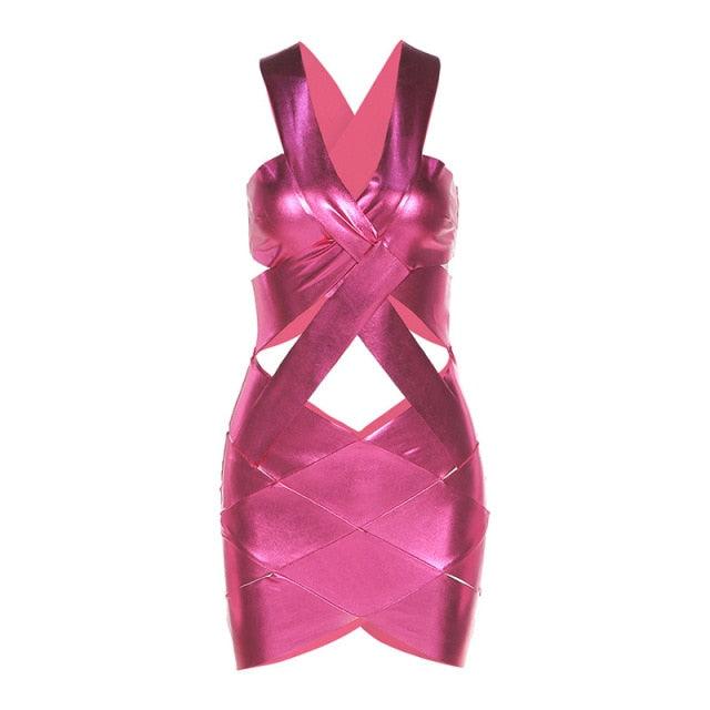 New 2021 Women Sexy Bandage Dress Cross Hollow Out Sleeveless Bodycon Mini Party Dresses Nightclub Female Outfits