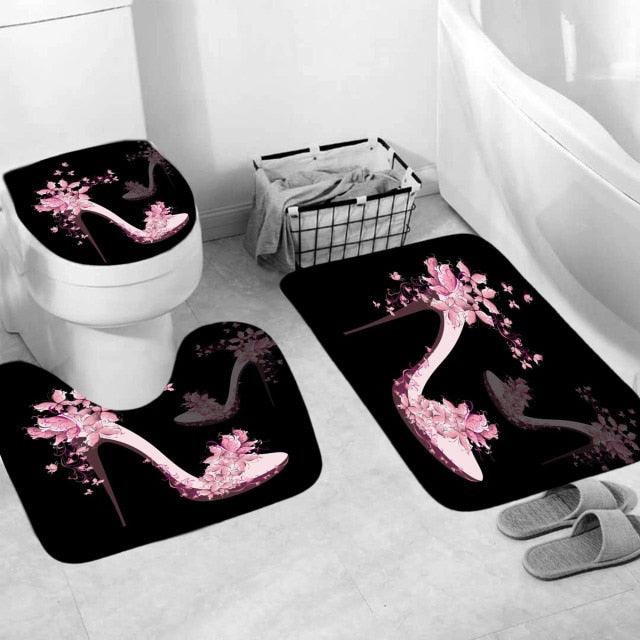 Shower Curtains Set Red High Heels Print Sexy Lady Style Waterproof Bath Mats Rugs for Bathroom Soft Lid Cover Home Decoration