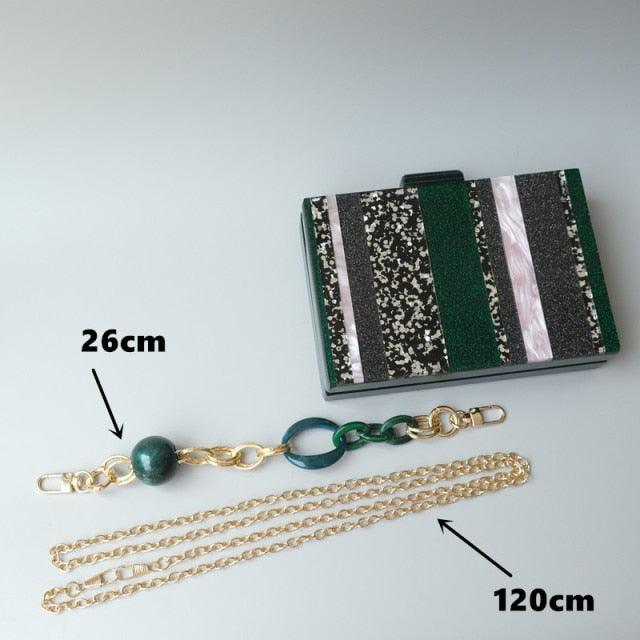 New Women Striped Handbags Trendy Handbag Fashion Sequin Green Acrylic Luxury Evening Bag Clutch Purse
