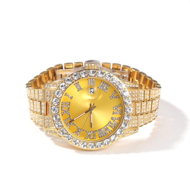 Big Dial Watches Full Iced Out Stainless Steel Watch Luxury Fashion Rhinestones Quartz