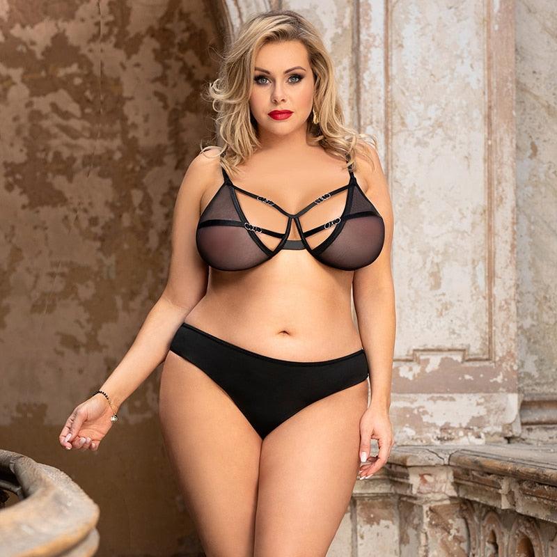 Sexy Women Thong Set Mesh Langerie Plus Size Women&