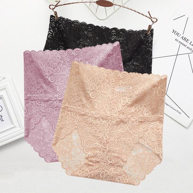 3 pcs/lot Sexy Lace Briefs High Waist Underwear Women Transparent Butt Lift Panties Underpants Lingerie