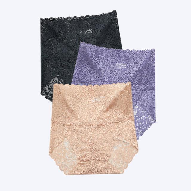 3 pcs/lot Sexy Lace Briefs High Waist Underwear Women Transparent Butt Lift Panties Underpants Lingerie