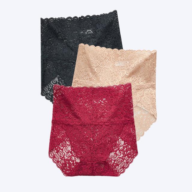 3 pcs/lot Sexy Lace Briefs High Waist Underwear Women Transparent Butt Lift Panties Underpants Lingerie