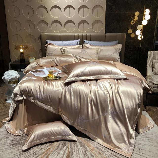 Luxury Satin Bedding Premium Silky Jacquard Floral Leaves Duvet Cover with Zipper closure ultra soft comfor bed sheet pillowcase
