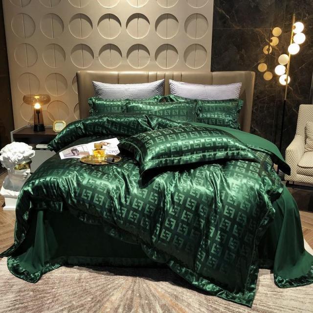 Luxury Satin Bedding Premium Silky Jacquard Floral Leaves Duvet Cover with Zipper closure ultra soft comfor bed sheet pillowcase