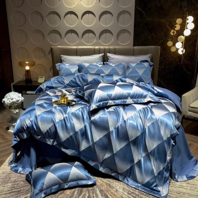 Luxury Satin Bedding Premium Silky Jacquard Floral Leaves Duvet Cover with Zipper closure ultra soft comfor bed sheet pillowcase