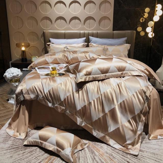 Luxury Satin Bedding Premium Silky Jacquard Floral Leaves Duvet Cover with Zipper closure ultra soft comfor bed sheet pillowcase