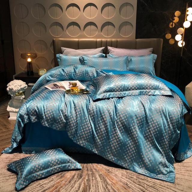 Luxury Satin Bedding Premium Silky Jacquard Floral Leaves Duvet Cover with Zipper closure ultra soft comfor bed sheet pillowcase