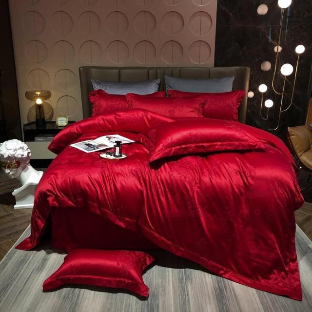 Luxury Satin Bedding Premium Silky Jacquard Floral Leaves Duvet Cover with Zipper closure ultra soft comfor bed sheet pillowcase