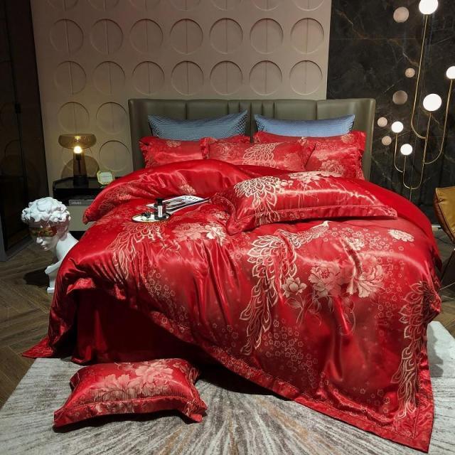 Luxury Satin Bedding Premium Silky Jacquard Floral Leaves Duvet Cover with Zipper closure ultra soft comfor bed sheet pillowcase