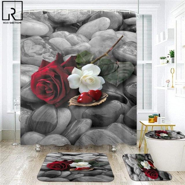 Red Rose Black Print Shower Curtain Valentine&
