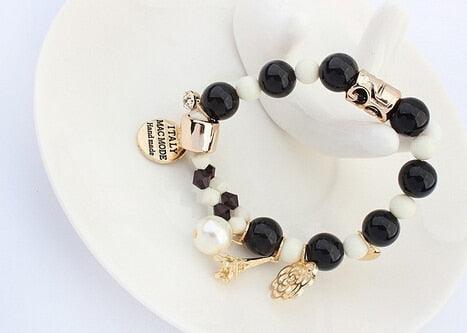 New Arrival Fashion Wrap Cuff Charms Crystal simulated Pearl Beads Hearts Elastic Force Bracelet