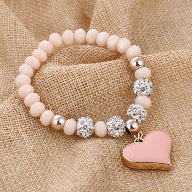 Romantic Vintage Bracelets For Women Heart Pendant Bracelets with crystal Shambhala Beads Fit Pan Bracelets Jewelry