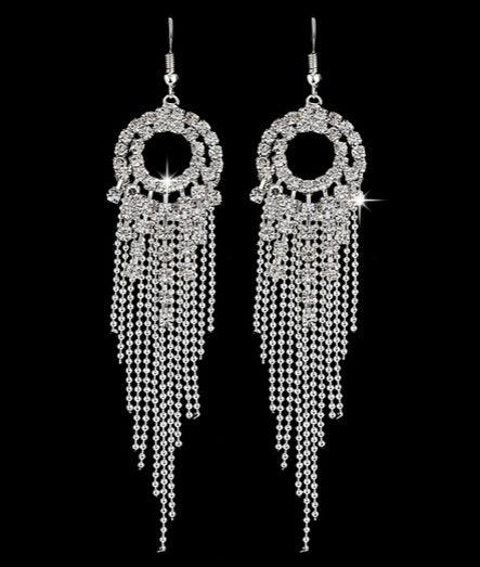 TBOO High Quality U Pick Style Bling Crystal Long Tassel Party Stud Dangle Drop Earrings Eardrop For Women Jewelry