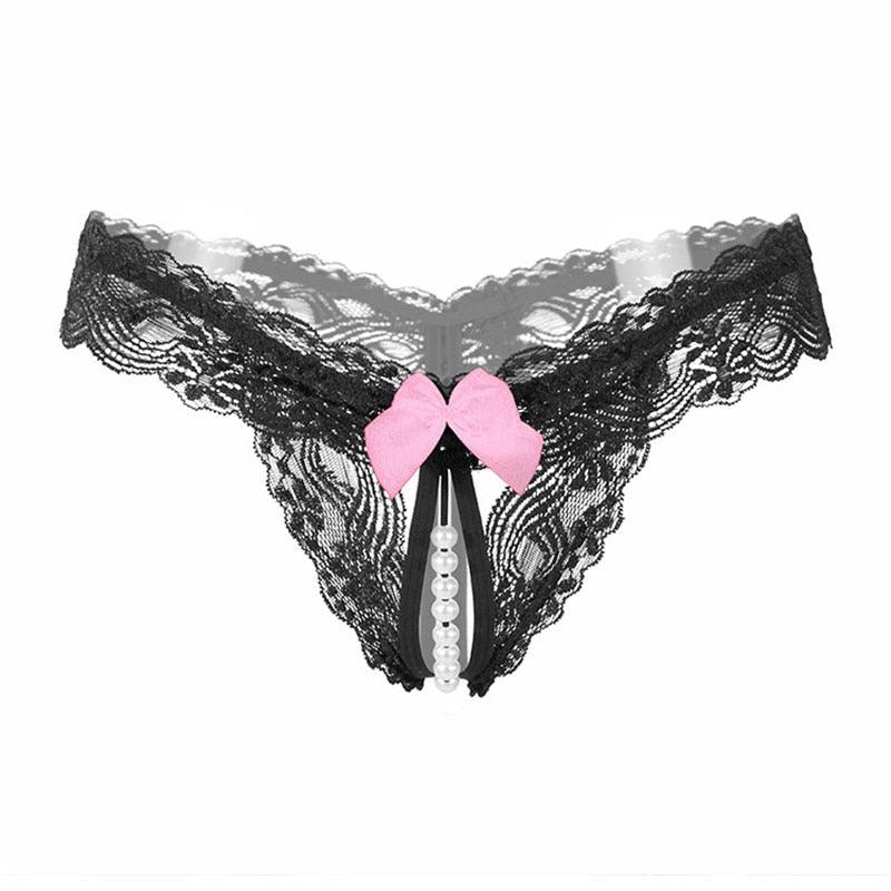 T-BOO Women Thongs And G Strings With Pearls Tangas Women Sexy Panties Sexy Underwear Lace Bow Briefs Erotic Transparent Panties