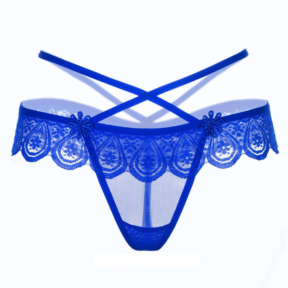 Women Sexy Lace Low-Waist Hollow Underwear Women Thongs Panties G String BK