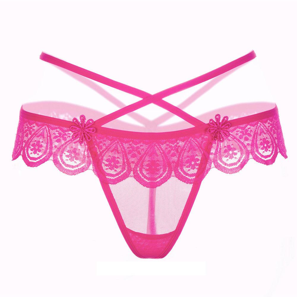 Women Sexy Lace Low-Waist Hollow Underwear Women Thongs Panties G String BK