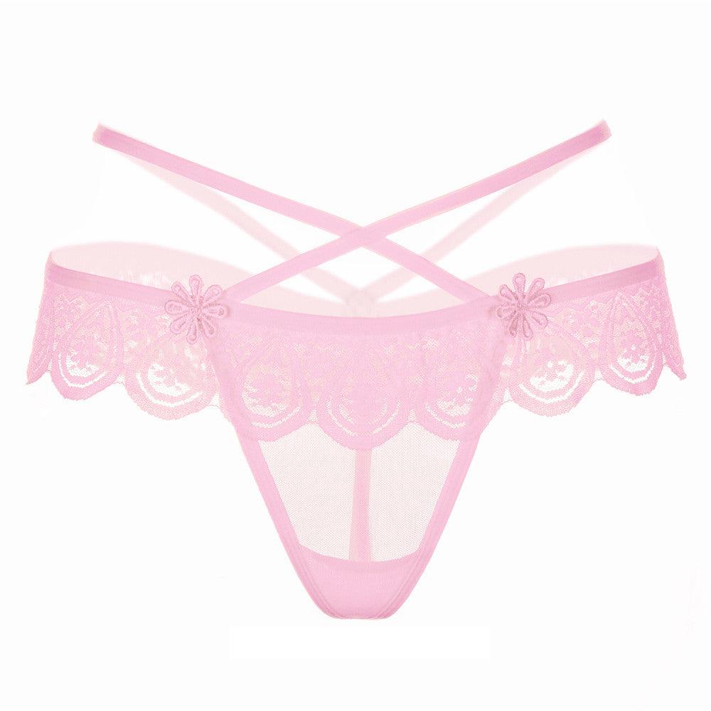 Women Sexy Lace Low-Waist Hollow Underwear Women Thongs Panties G String BK