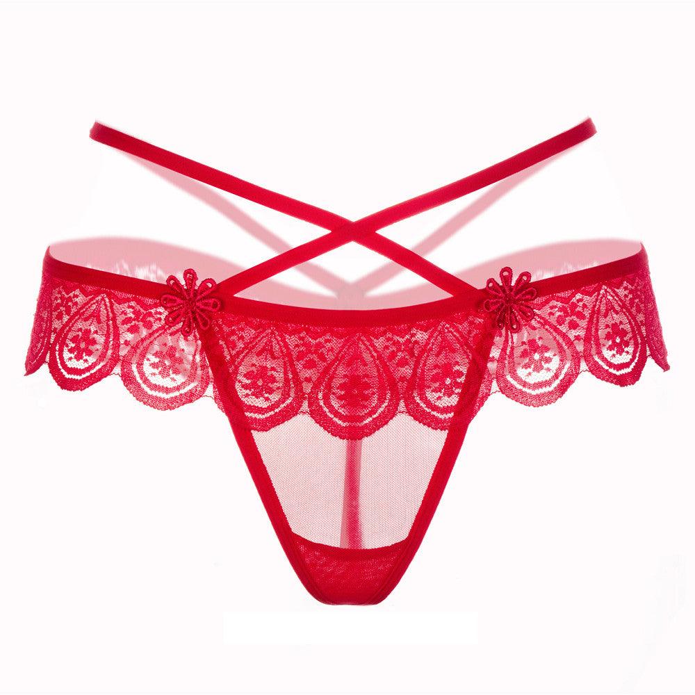 Women Sexy Lace Low-Waist Hollow Underwear Women Thongs Panties G String BK