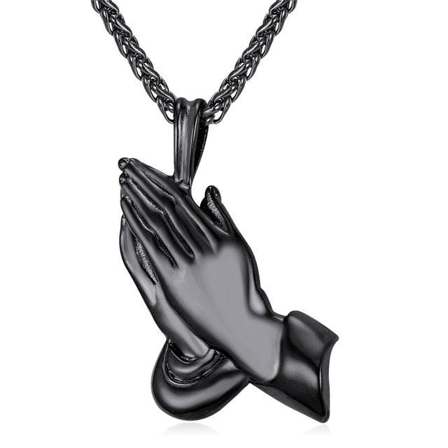 The Praying Hands Pendants & Necklaces Brother Gift Black/Gold Color Stainless Steel Hip Hop Men Chain Jewelry
