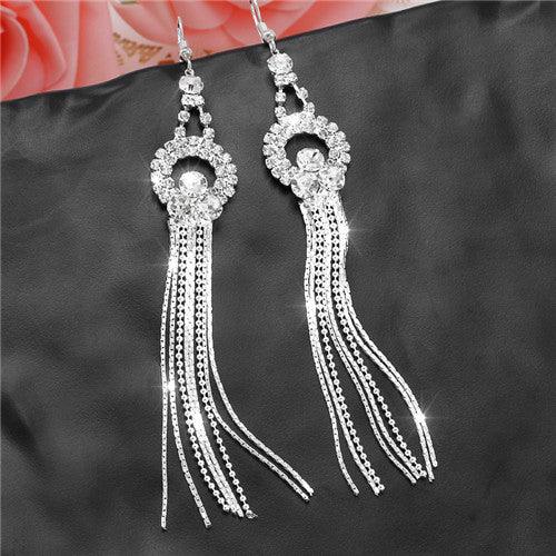 TBOO High Quality U Pick Style Bling Crystal Long Tassel Party Stud Dangle Drop Earrings Eardrop For Women Jewelry