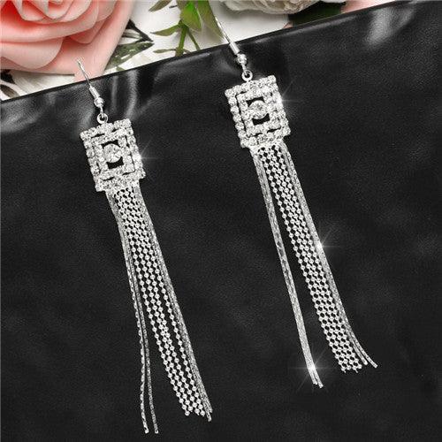 TBOO High Quality U Pick Style Bling Crystal Long Tassel Party Stud Dangle Drop Earrings Eardrop For Women Jewelry