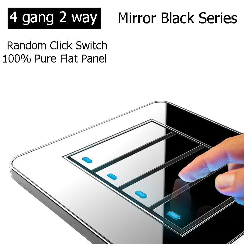 Manufacturer Brand 4 Gang 2 Way Random Click Push Button Wall Light Switch With LED Indicator Acrylic Crystal Panel