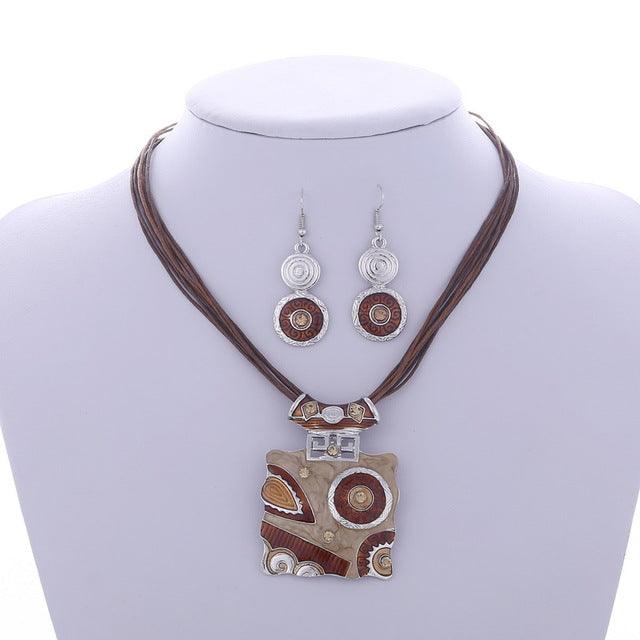T-BOO African Fashion Jewelry Set Leather Chain Enamel Gem Jewelry Set