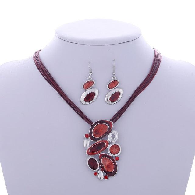 T-BOO African Fashion Jewelry Set Leather Chain Enamel Gem Jewelry Set