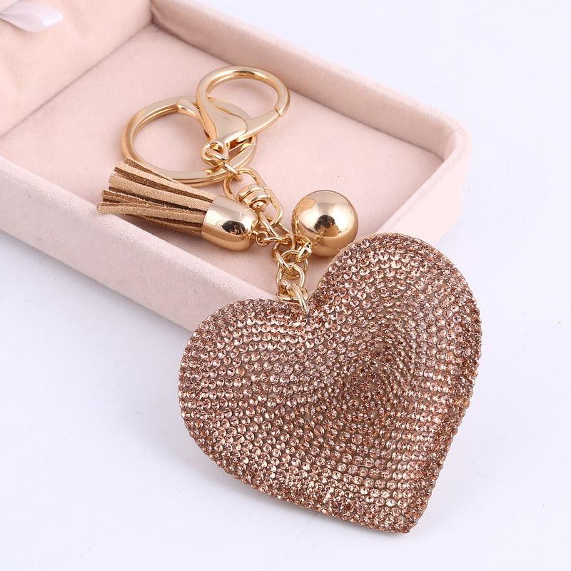TBOO Heart Keychain Leather Tassel Gold Key Holder Metal Crystal Key Chain Keyring