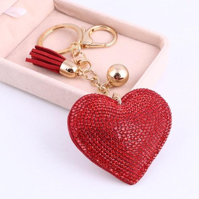 Heart Keychain Leather Tassel Gold Key Holder Metal Crystal Key Chain Keyring Charm Bag Auto Pendant Gift Wholesale Price
