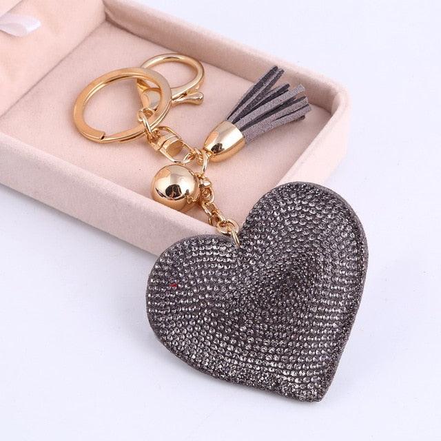 TBOO Heart Keychain Leather Tassel Gold Key Holder Metal Crystal Key Chain Keyring