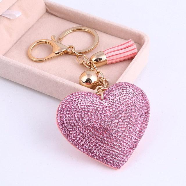 Heart Keychain Leather Tassel Gold Key Holder Metal Crystal Key Chain Keyring Charm Bag Auto Pendant Gift Wholesale Price