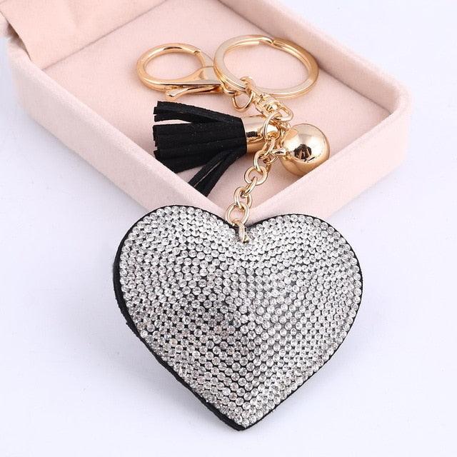 Heart Keychain Leather Tassel Gold Key Holder Metal Crystal Key Chain Keyring Charm Bag Auto Pendant Gift Wholesale Price