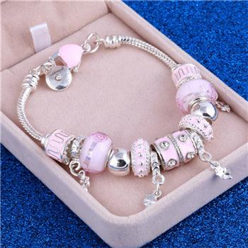TBOO Pink Crystal Charm Silver Bracelets & Bangles for Women With Aliexpress Murano Beads Silver Bracelet Femme Love Jewelry