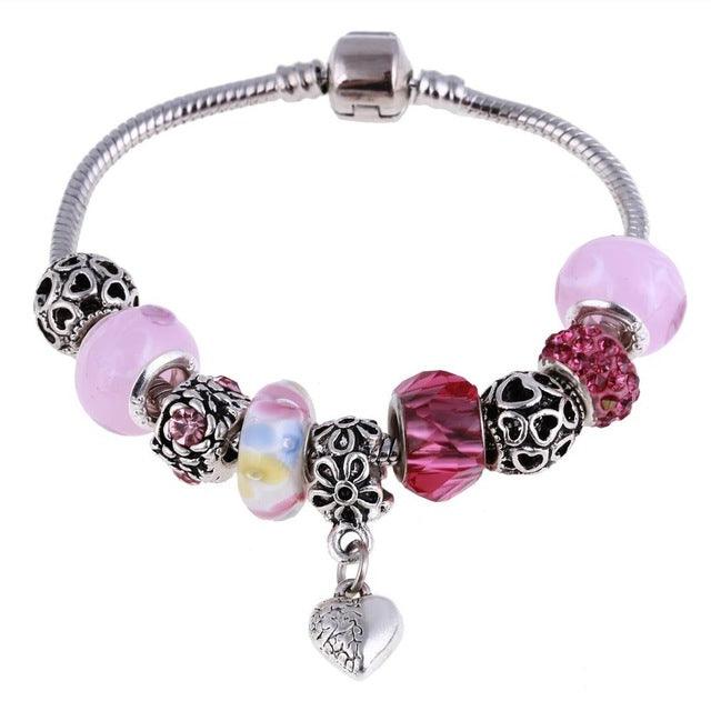 TBOO Pink Crystal Charm Silver Bracelets & Bangles for Women With Aliexpress Murano Beads Silver Bracelet Femme Love Jewelry