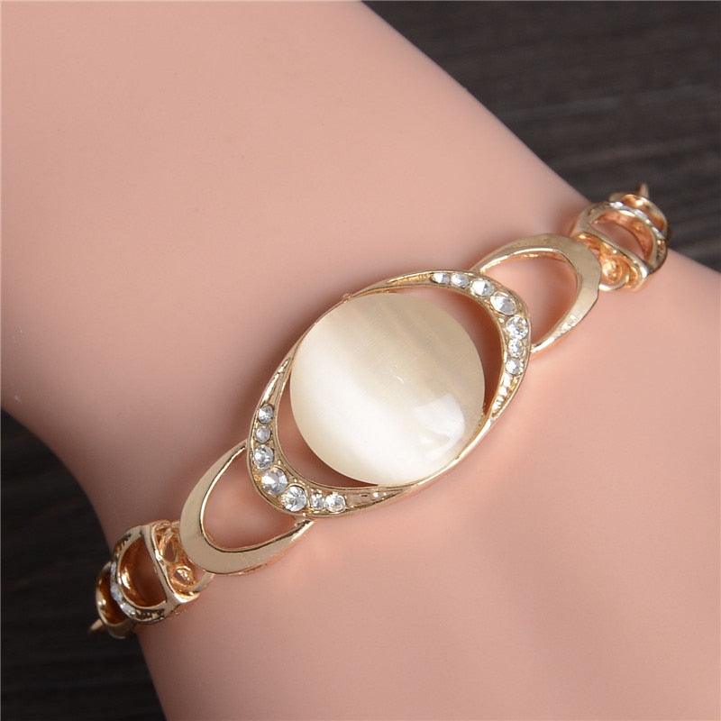 TBOO Luxury Golden Plated Charm Crystal Cubic Zircon Opal Stone Beads Bracelet For Women