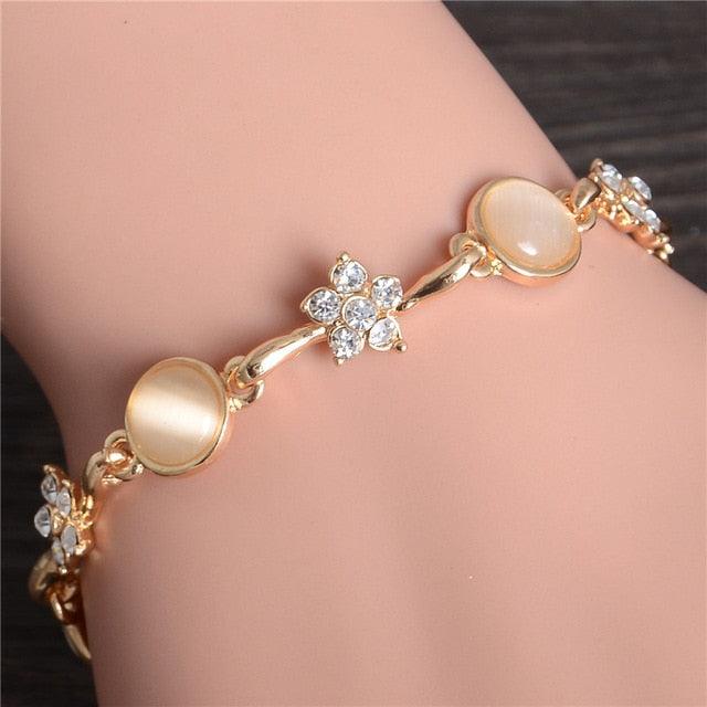 TBOO Luxury Golden Plated Charm Crystal Cubic Zircon Opal Stone Beads Bracelet For Women