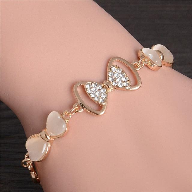 TBOO Luxury Golden Plated Charm Crystal Cubic Zircon Opal Stone Beads Bracelet For Women
