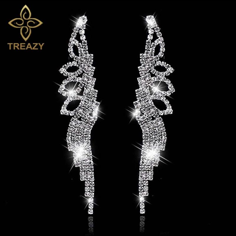 Women Bridal Crystal Long Earrings Sparkling Rhinestone Silver Bridemaid Wedding Earrings Party Fashion Jewelry