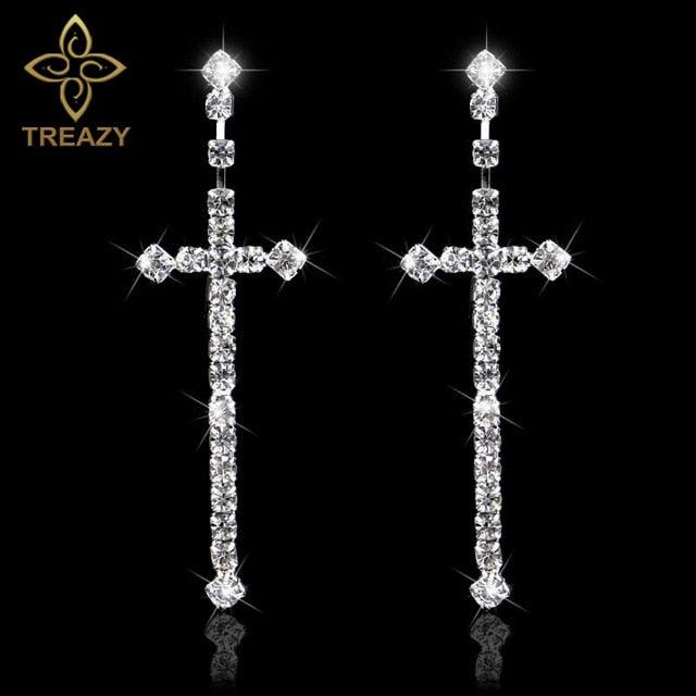 Women Bridal Crystal Long Earrings Sparkling Rhinestone Silver Bridemaid Wedding Earrings Party Fashion Jewelry