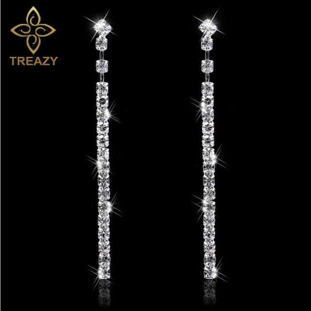 Women Bridal Crystal Long Earrings Sparkling Rhinestone Silver Bridemaid Wedding Earrings Party Fashion Jewelry