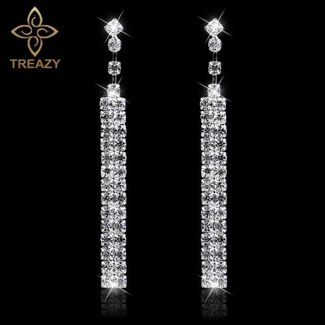 Women Bridal Crystal Long Earrings Sparkling Rhinestone Silver Bridemaid Wedding Earrings Party Fashion Jewelry